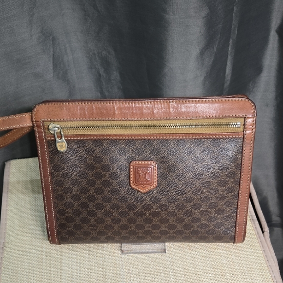 Celine Brown and Tan Leather Clutch - Picture 1 of 14